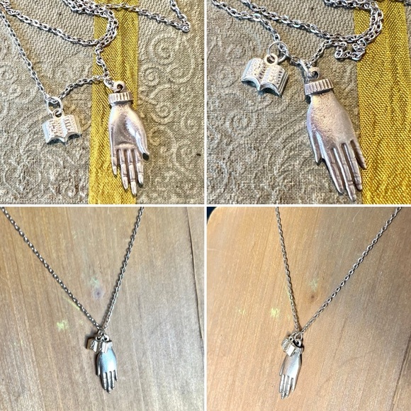 DND Dungeons and Dragons necklace. Hand and Book Charm Necklace Wizard - Picture 16 of 16